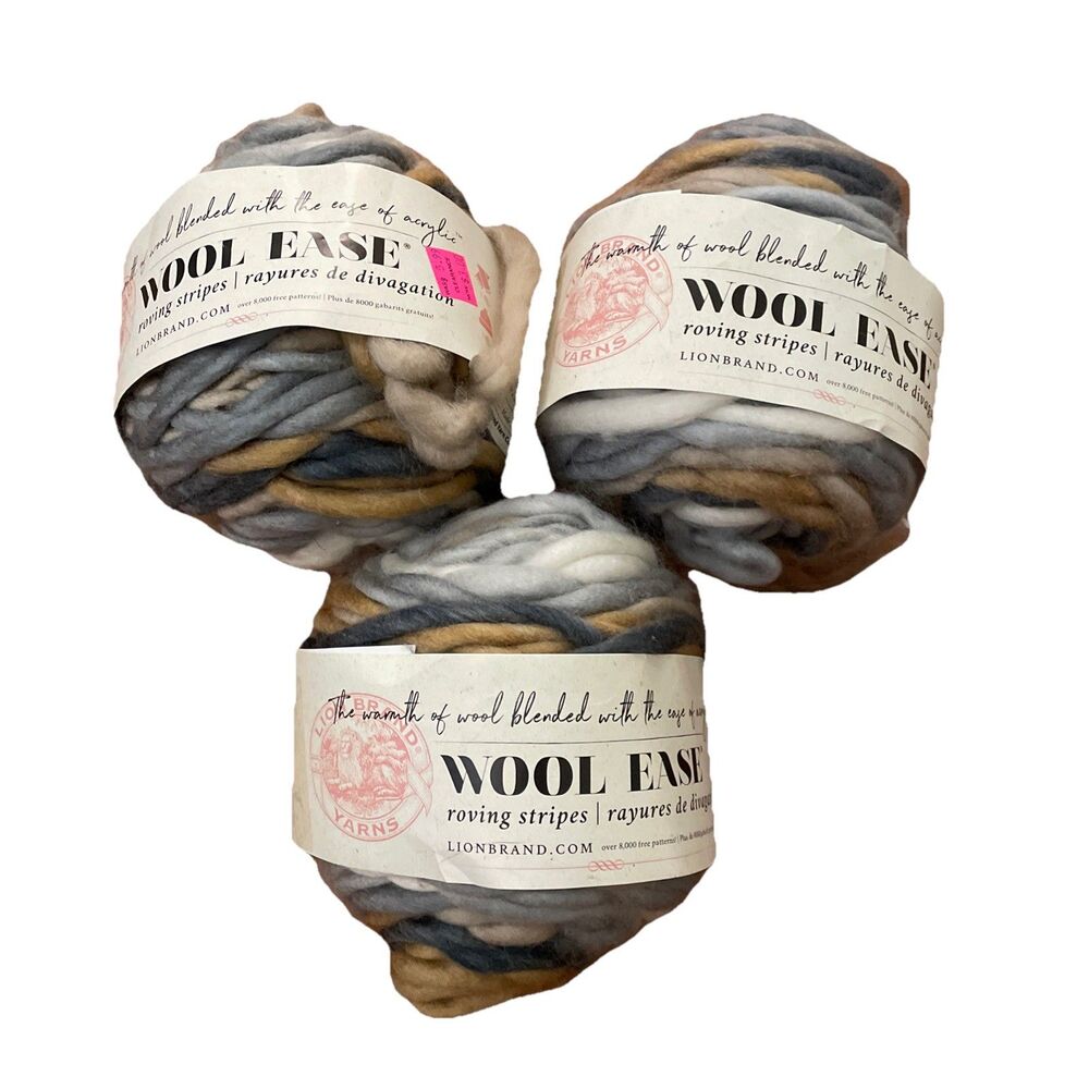 3 Lion Brand Wool-Ease Roving Stripes Birch Boucle 616 Super Bulky Same Lot